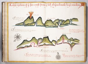 Ms Elkins 169 A tengerpart leírása a guatemalai dombtól a... Illusztráció a Waggoner of the Sea című könyvből (toll és tinta, wc-vel, papírra)